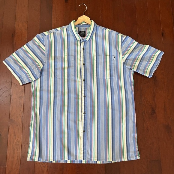 Publish Short sleeves Button Up Blue Yellow Stripes
100% Colton Size XL - Picture 9 of 9